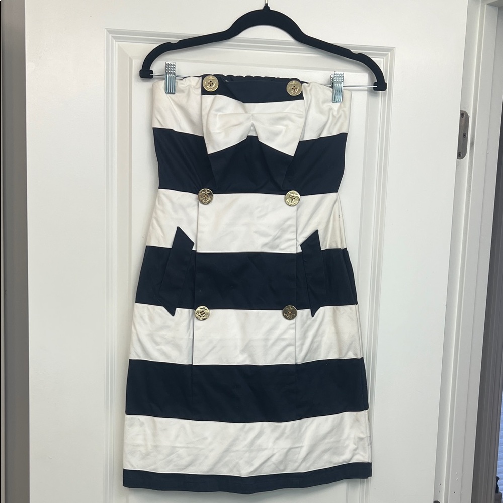 GUC Julie Brown Nautical Striped Strapless Dress